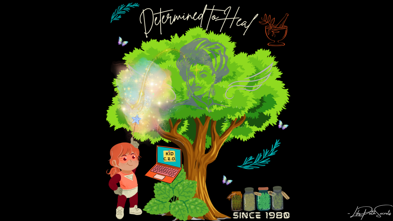 Motivational t-shirt mockup representing her and her late mother, titled “Determined to Heal.”